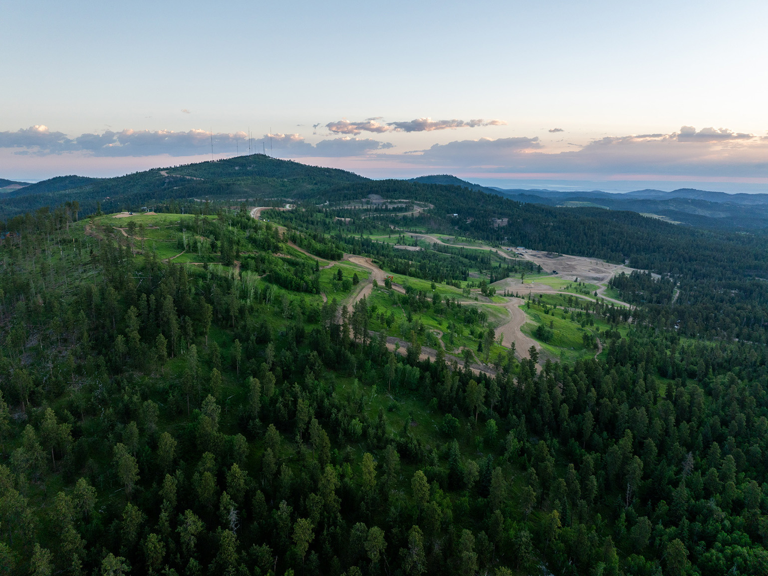 Aerial view of construction progress at Deer Mountain Village.